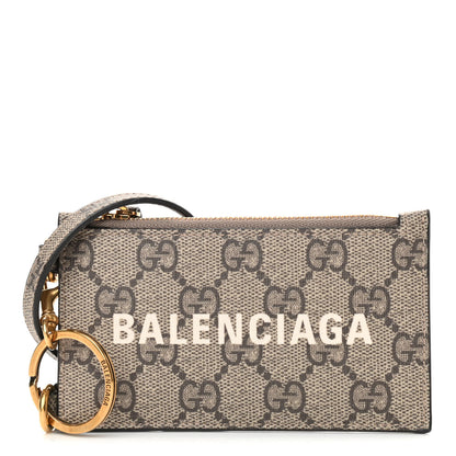 Gucci X BALENCIAGA GG Supreme Monogram Logo Card Case With Strap Beige Ebony 1 of 7