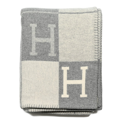 Hermes Wool Cashmere Avalon III Blanket Ecru Gris Clair 1 of 3