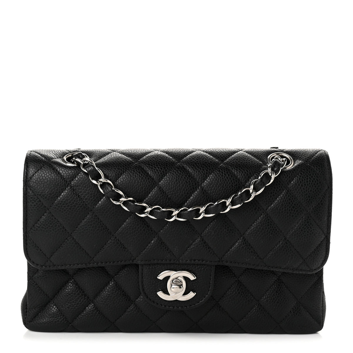 Caviar Quilted Small Double Flap Black