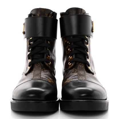 Louis Vuitton Calfskin Monogram Wonderland Flat Ranger Boots 38.5 Black 2 of 12