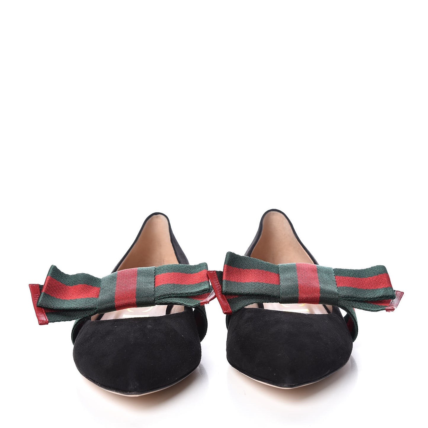 Suede Web Bow Point Toe Ballerina Flats 38 Black
