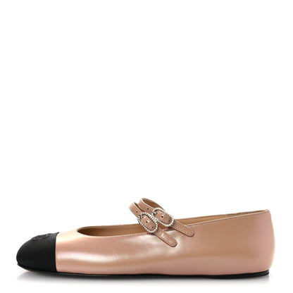 Chanel Lambskin Grosgrain Pearl Mary Jane Flats 39 Beige Black 1 of 11