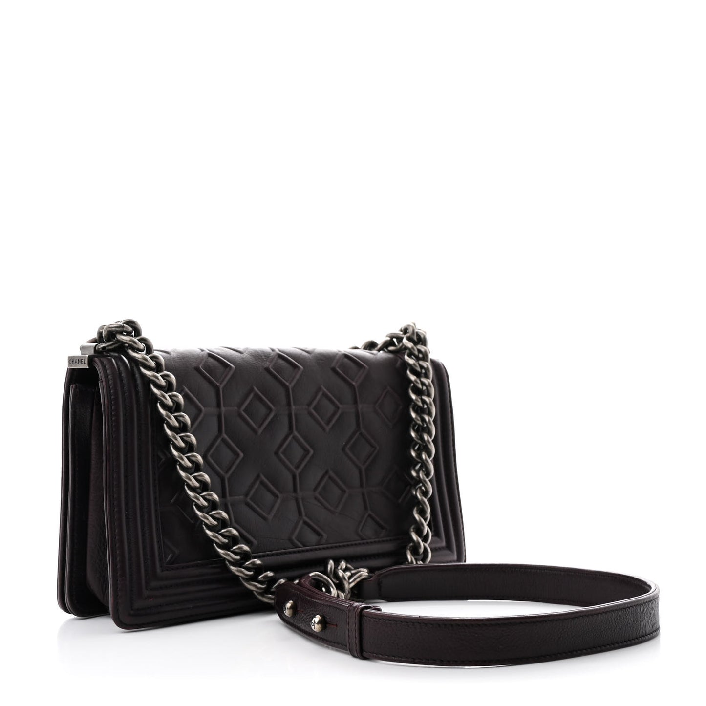 Calfskin Crystal Embossed Medium Boy Flap Plum