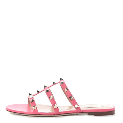 Valentino Garavani Nappa Rockstud Caged Flat Slide Sandals 37 Shadow Pink 1 of 7