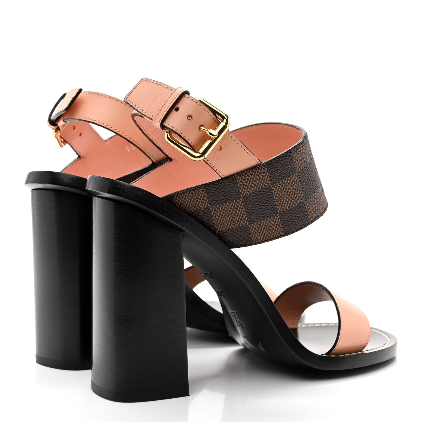 Calfskin Damier Ebene Passenger Heeled Sandals 38.5 Venus Pink