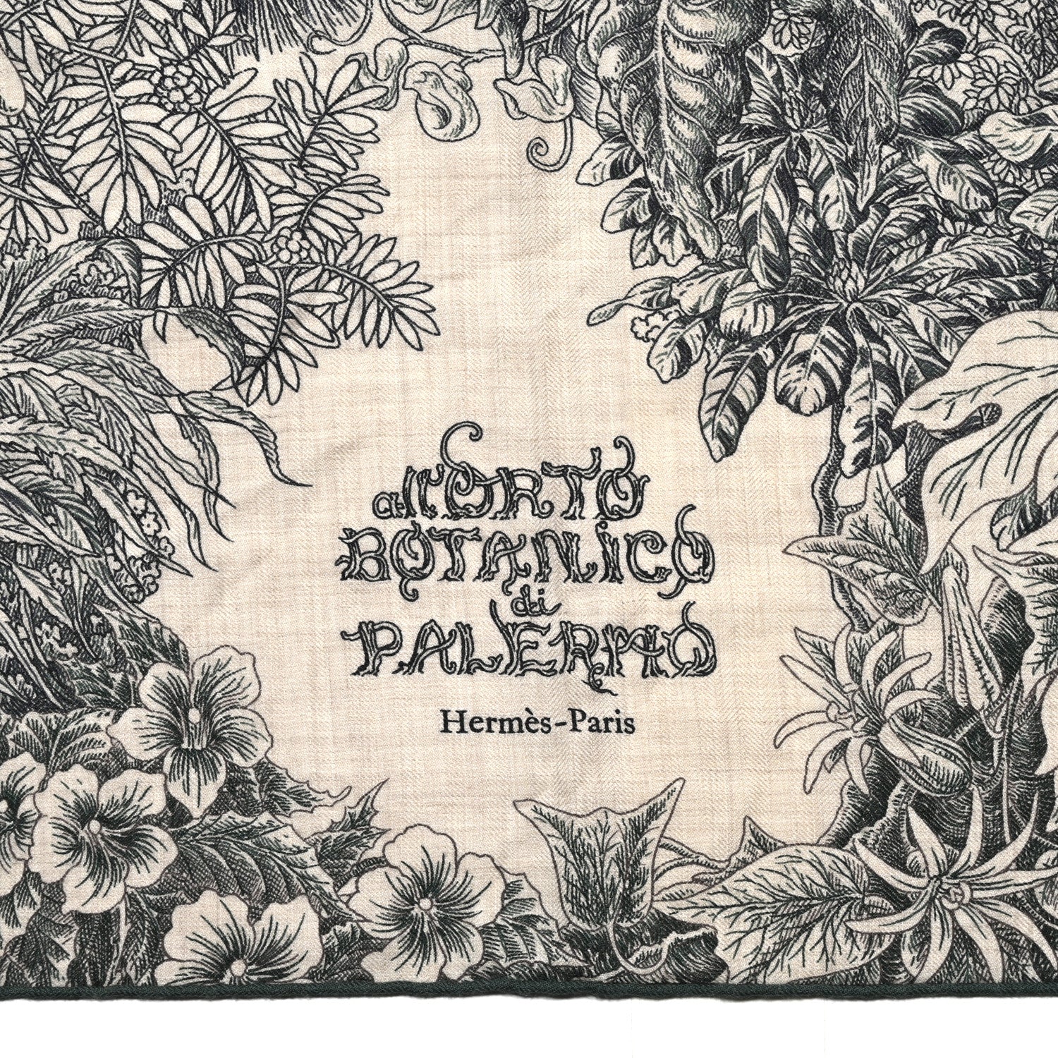 Hermes Cashmere Silk All 'Orto Botanico Di Palermo Shawl 140 Vert Loden Naturel Encre 2 of 5