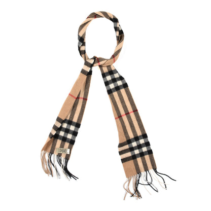 Burberry Cashmere Giant Check Fringe Scarf Camel 1 of 5