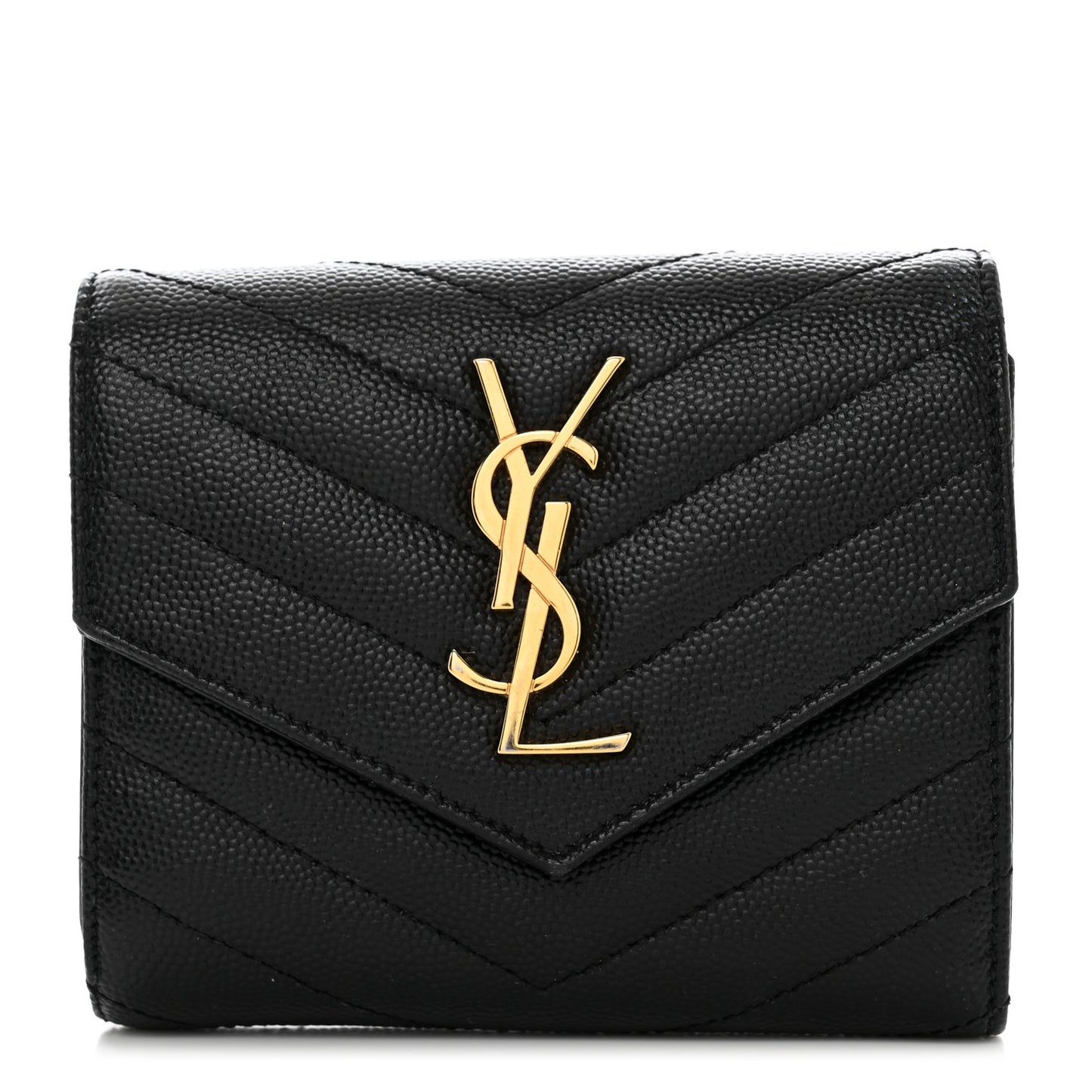 Grain De Poudre Matelasse Chevron Monogram Compact Tri Fold Wallet Black