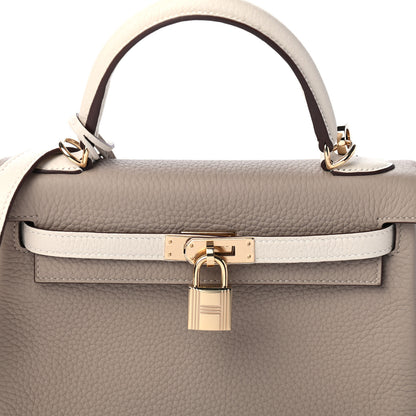 Hermes Taurillon Clemence Horseshoe Kelly Retourne 25 Gris Tourterelle Craie 7 of 10