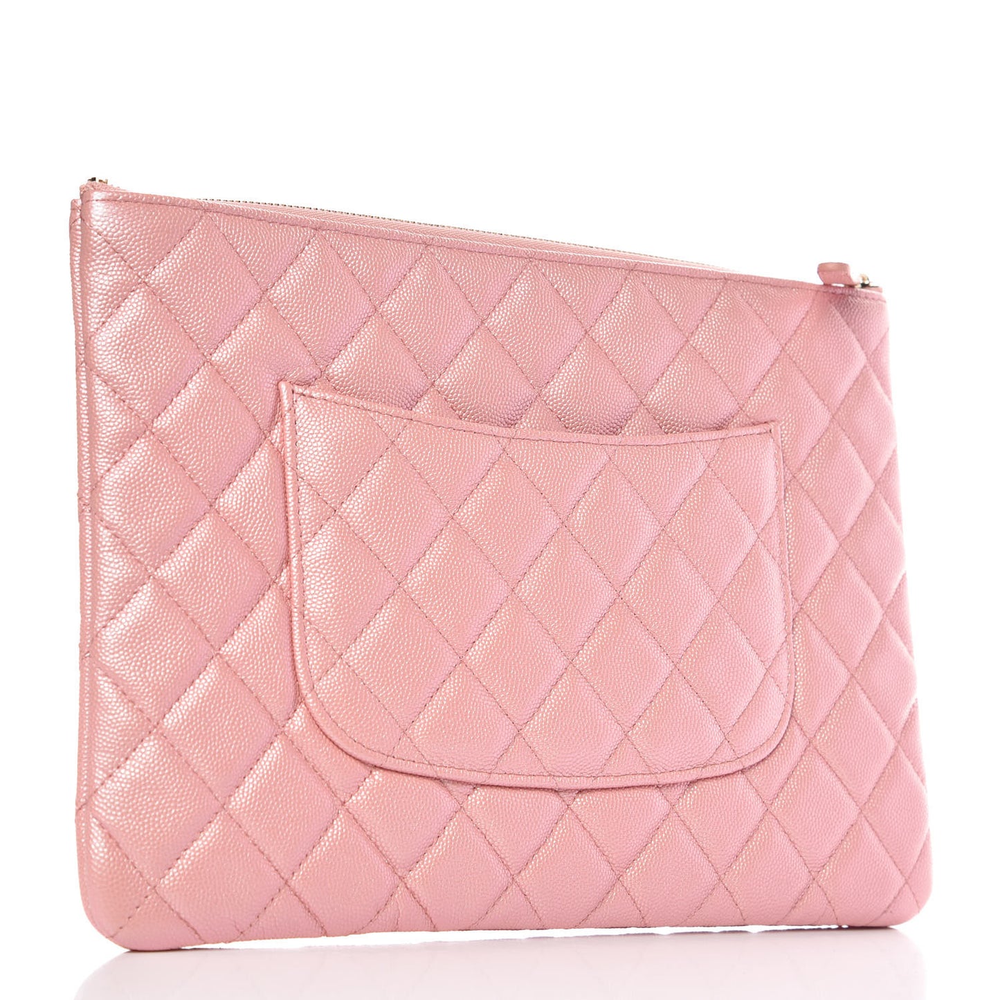 Iridescent Caviar Quilted Medium Cosmetic Case Rose Pink
