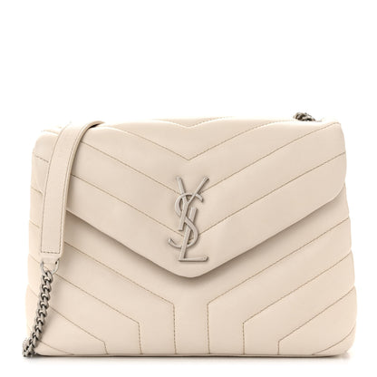 Saint Laurent Calfskin Y Quilted Monogram Small Loulou Chain Satchel Ivory 1 of 12
