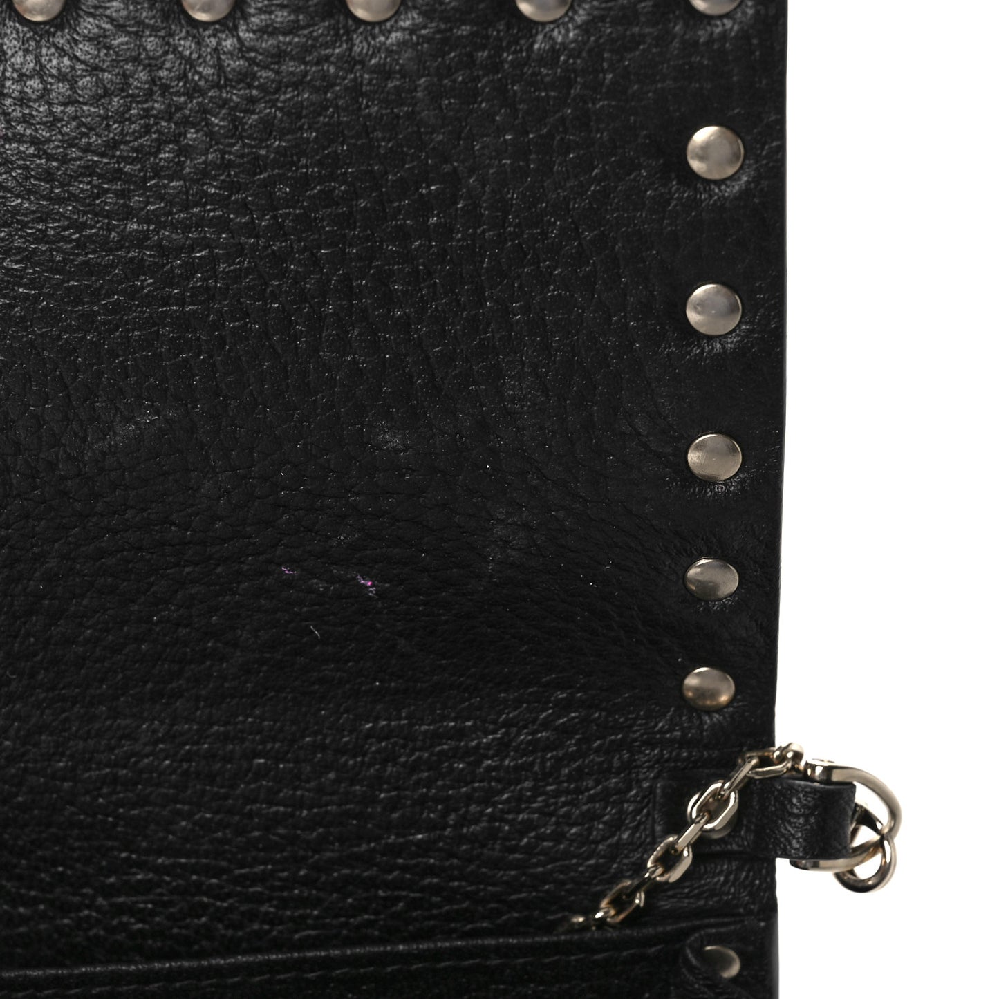 Metallic Pebbled Calfskin Rockstud Flap Wallet On chain Platino