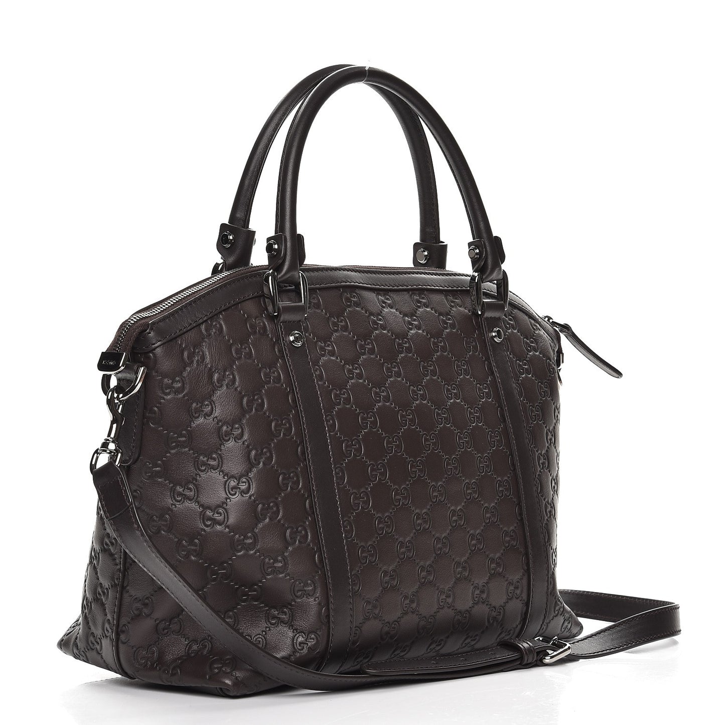 Guccissima Medium GG Charm Dome Satchel Dark Brown