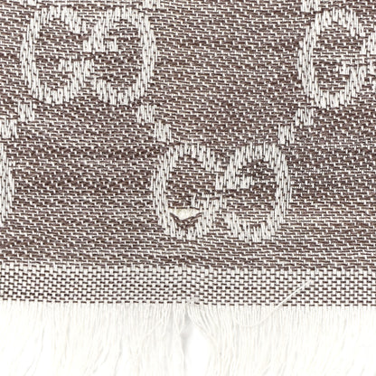 Gucci Wool Silk Monogram GGWeb Fringe Shawl Bitume Ivory 5 of 5