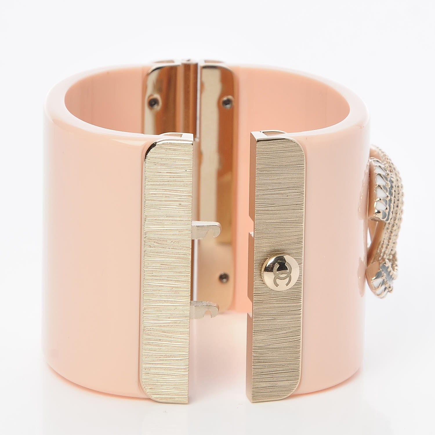 Chanel Resin CC Cuff Bracelet Pink 3 of 5