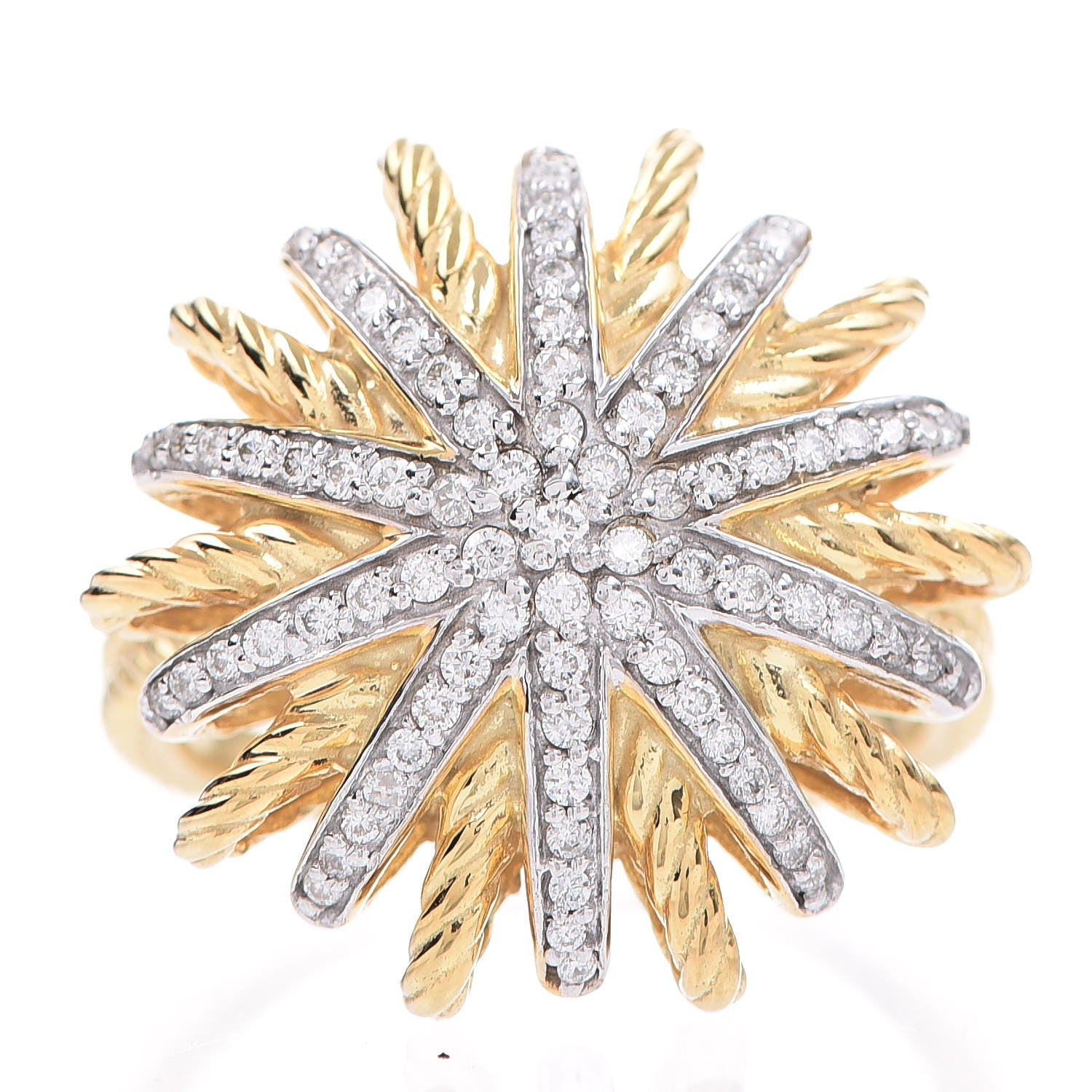 David Yurman 18K Yellow Gold Diamond 22mm Starburst Ring 54.5 7 1 of 6