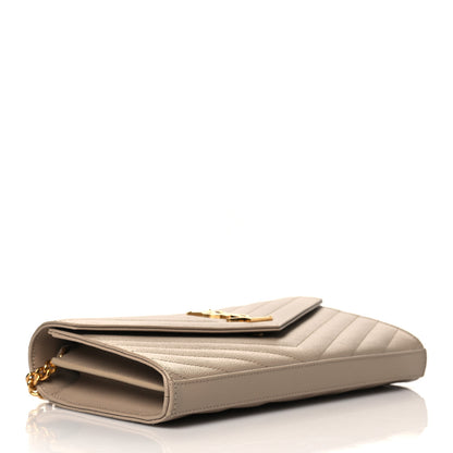 Saint Laurent Grain De Poudre Matelasse Chevron Monogram Chain Wallet Dark Beige 4 of 10