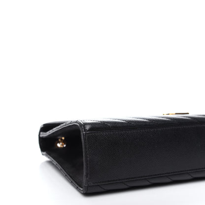 Saint Laurent Grain De Poudre Matelasse Chevron Large Monogram Satchel Black 9 of 11