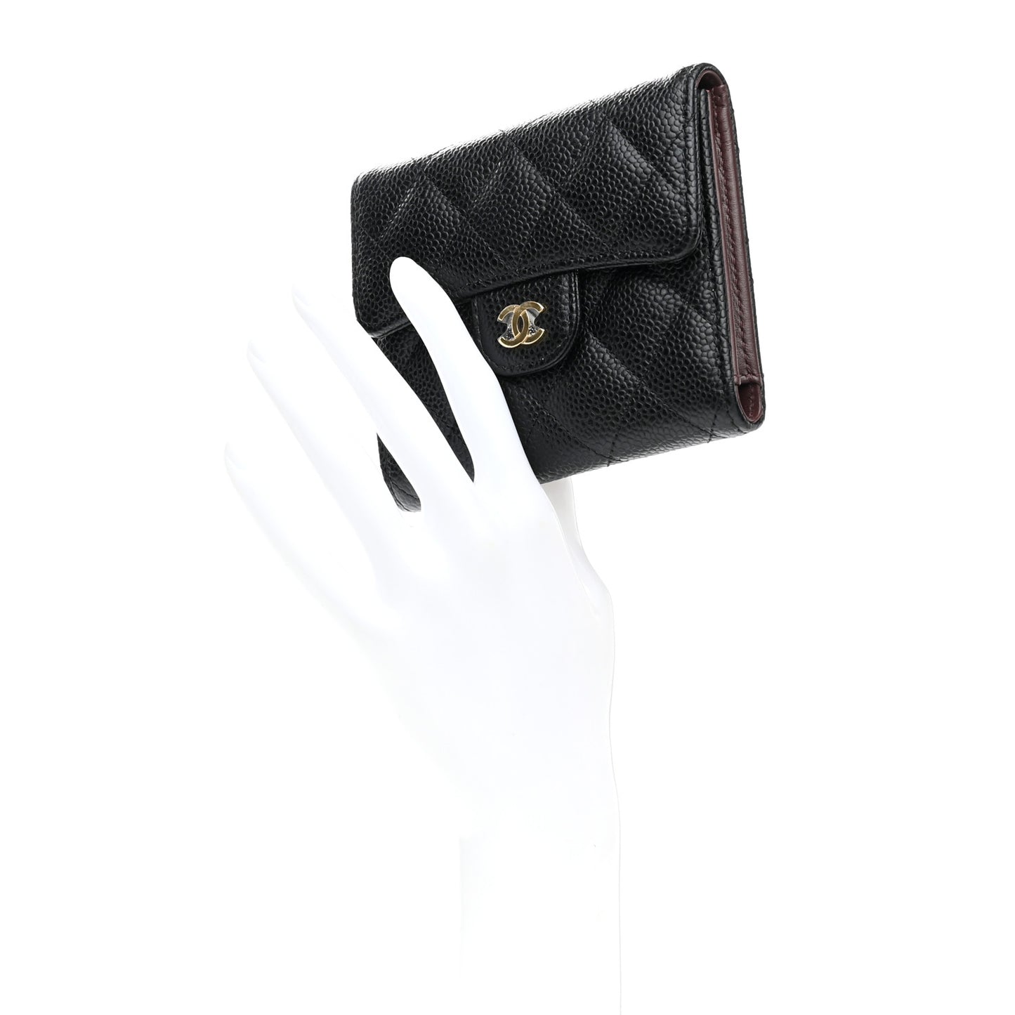 Caviar Quilted Compact Flap Wallet Black