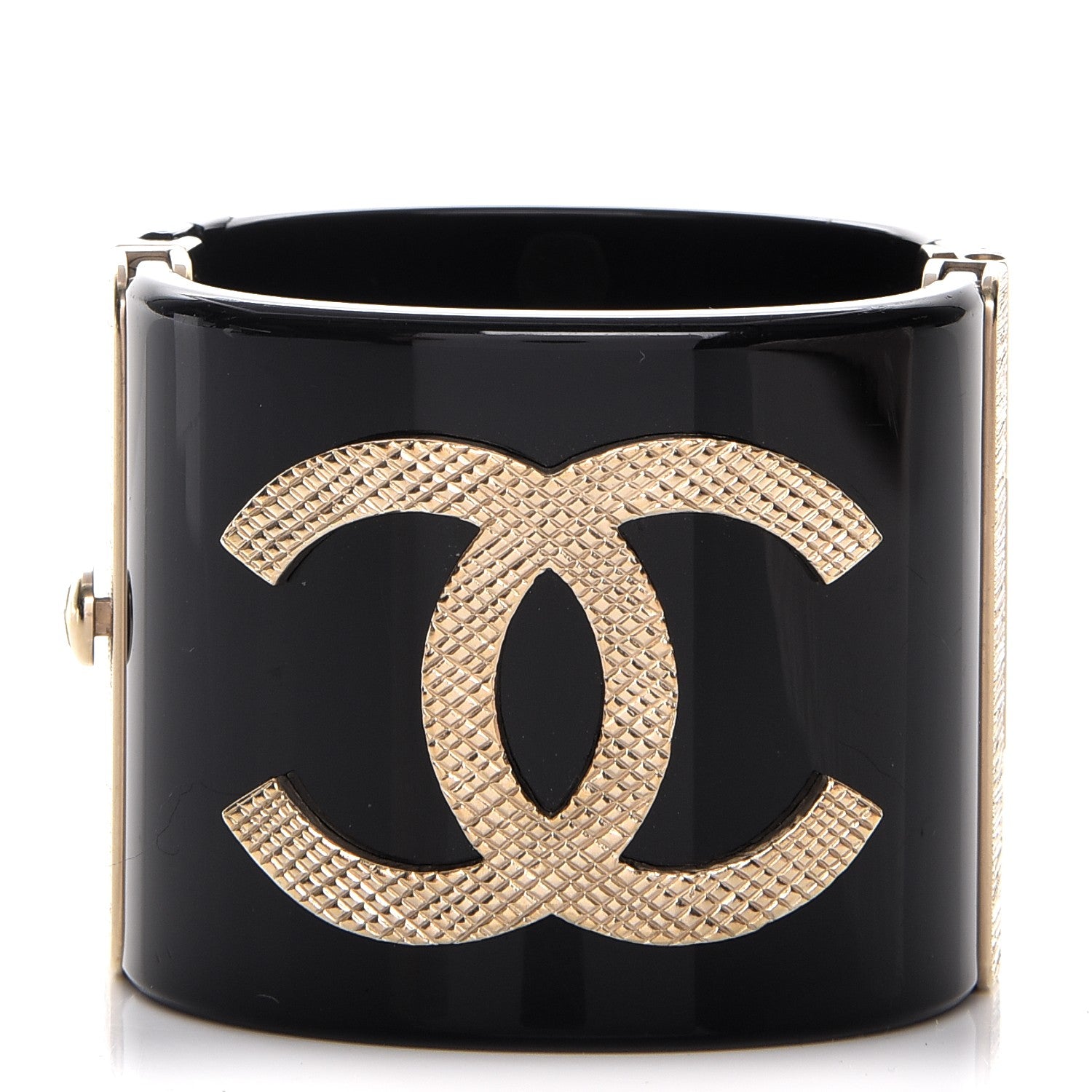 Chanel Resin Quilted CC Cuff Black Gold 1 of 6