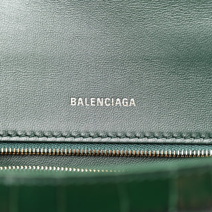 Balenciaga Shiny Calfskin Crocodile Embossed Small Hourglass Top Handle Bag Forest Green 6 of 12