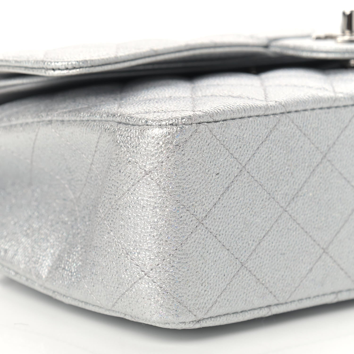 Chanel Glittered Metallic Caviar Quilted Medium Double Flap Silver 8 of 9