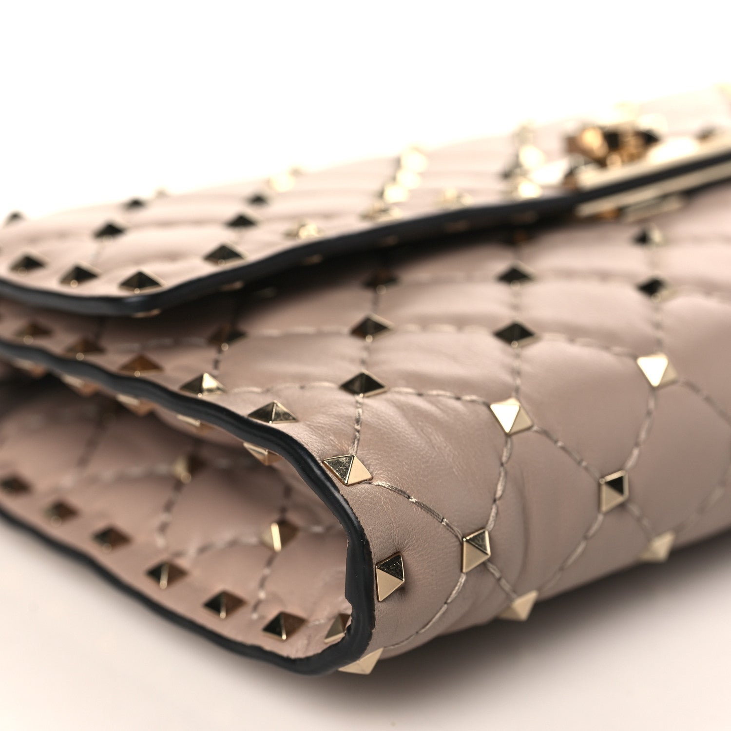 Valentino Garavani Lambskin Rockstud Spike Wallet on Chain Poudre 7 of 8