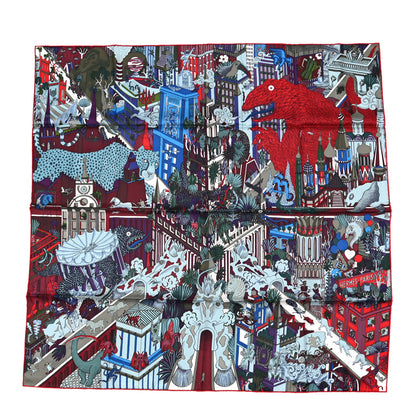 Hermes Silk Animapolis Scarf 90 Bordeaux Bleu Rouge 1 of 4