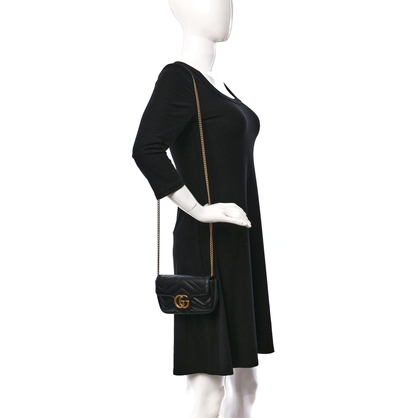 Calfskin Matelasse Super Mini GG Marmont Shoulder Bag Black