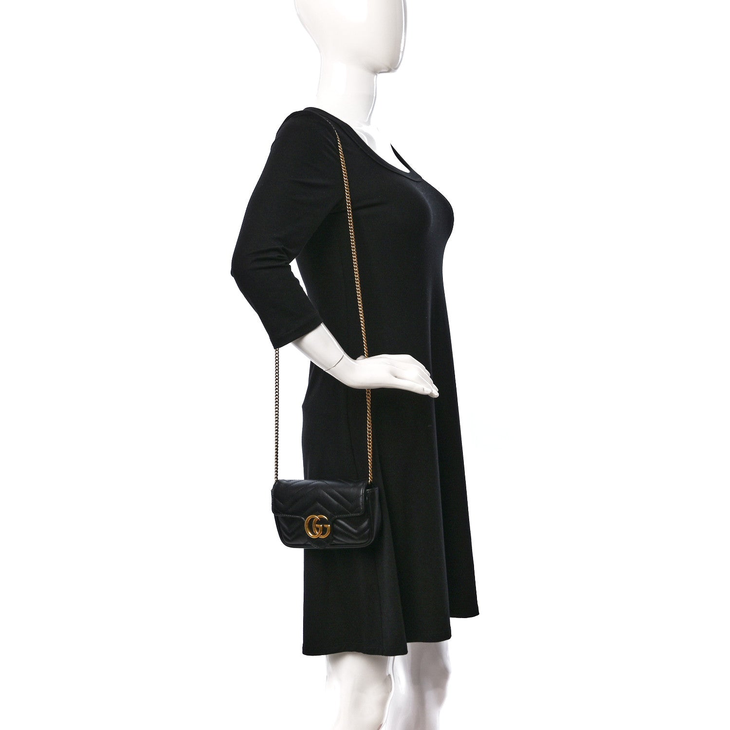 Gucci Calfskin Matelasse Super Mini GG Marmont Shoulder Bag Black 2 of 10