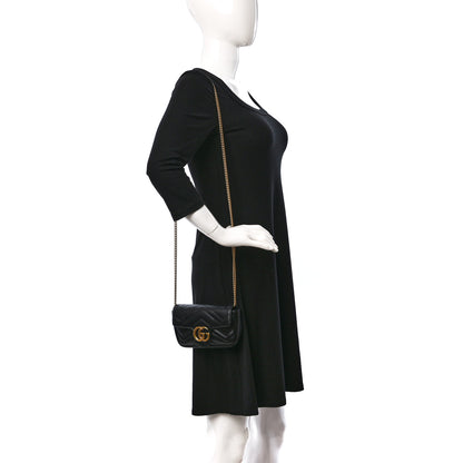 Gucci Calfskin Matelasse Super Mini GG Marmont Shoulder Bag Black 2 of 10