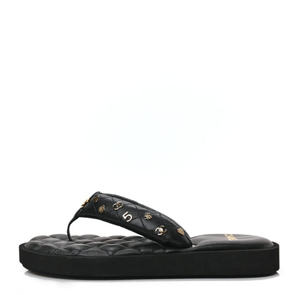 Chanel Lambskin Quilted Padded Charms Thong Sandals 39.5 Black 1 of 8