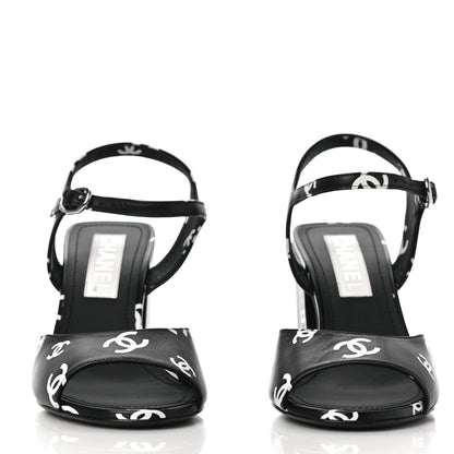Chanel Printed Lambskin CC Sandals 38 Black 2 of 9