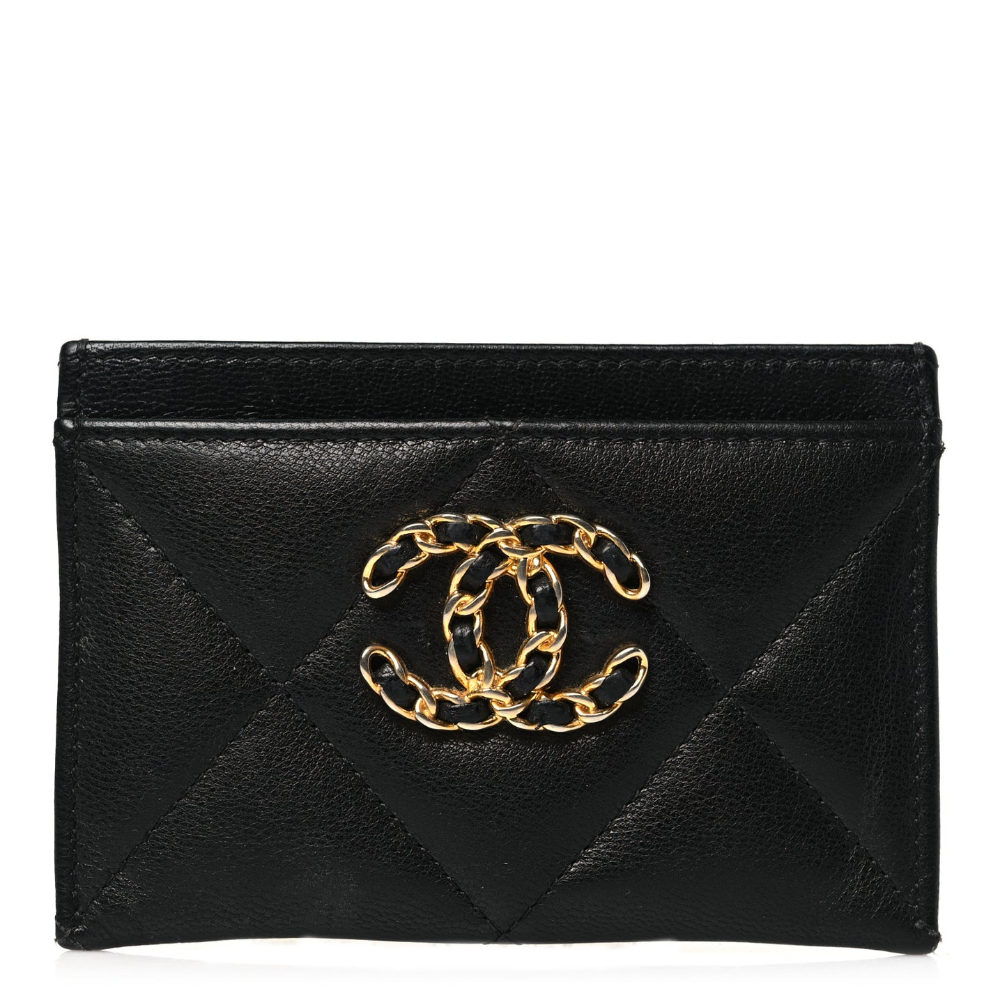 Lambskin Quilted Chanel 19 Card Holder Black