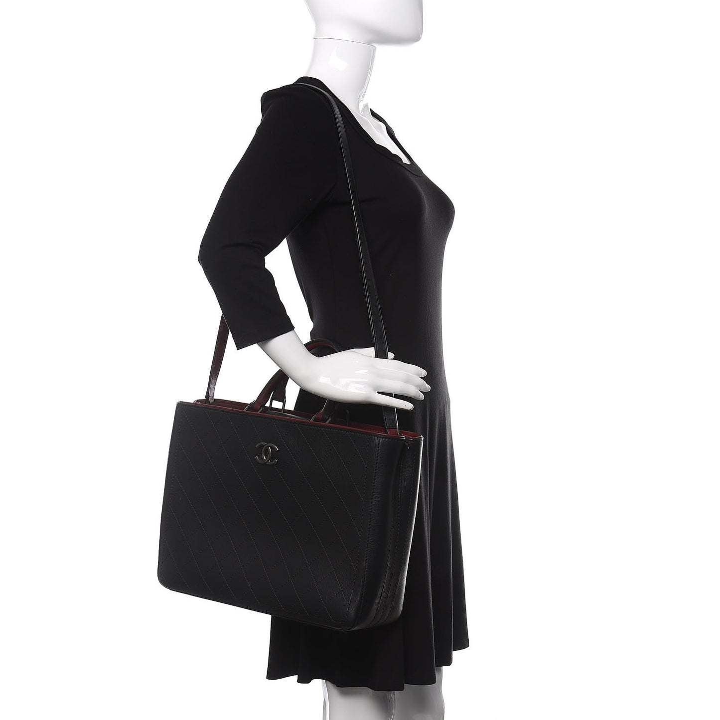 Bullskin Stitched Bi-Color Large Shopping Tote Black