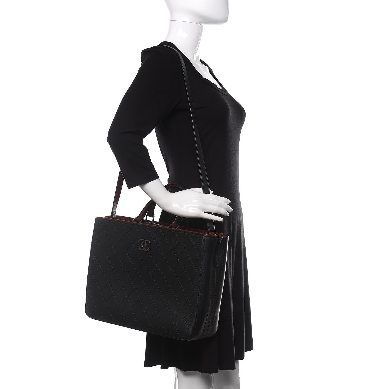 Chanel Bullskin Stitched Bi-Color Large Shopping Tote Black 2 of 11