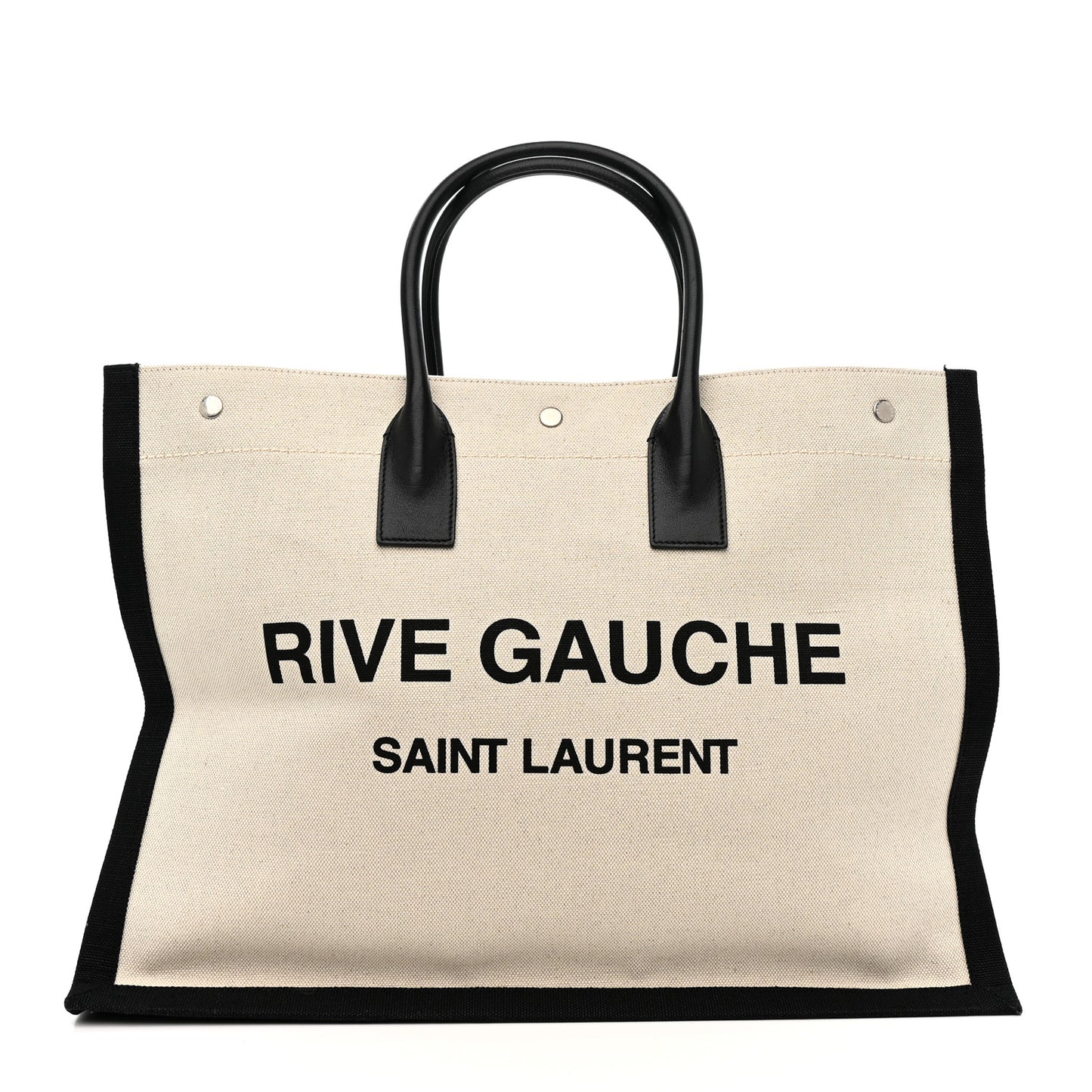 Linen Calfskin Rive Gauche Tote White Black