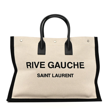 Saint Laurent Linen Calfskin Rive Gauche Tote White Black 1 of 10