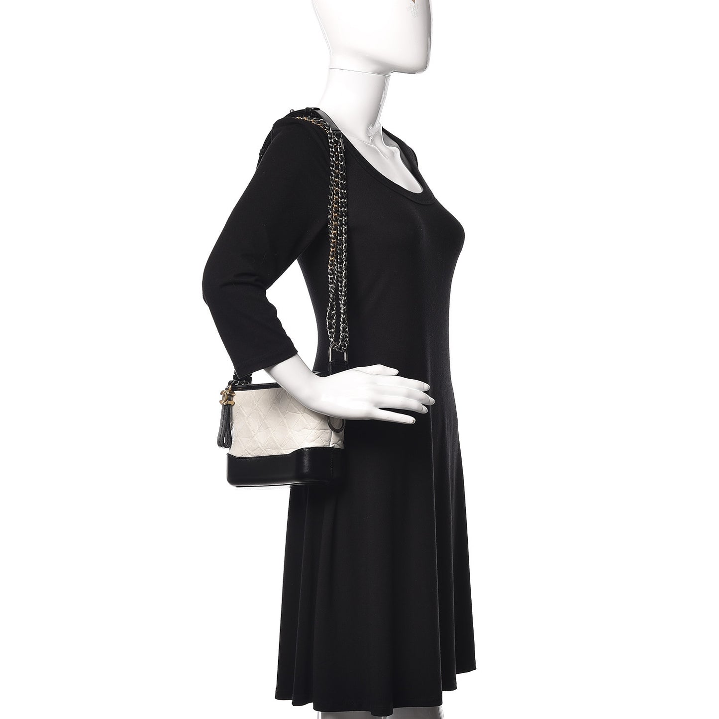 Aged Calfskin Quilted Small Gabrielle Hobo Black White