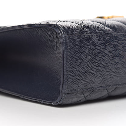 Saint Laurent Grain De Poudre Mixed Matelasse Large Triquilt Monogram Satchel Deep Marine 8 of 25