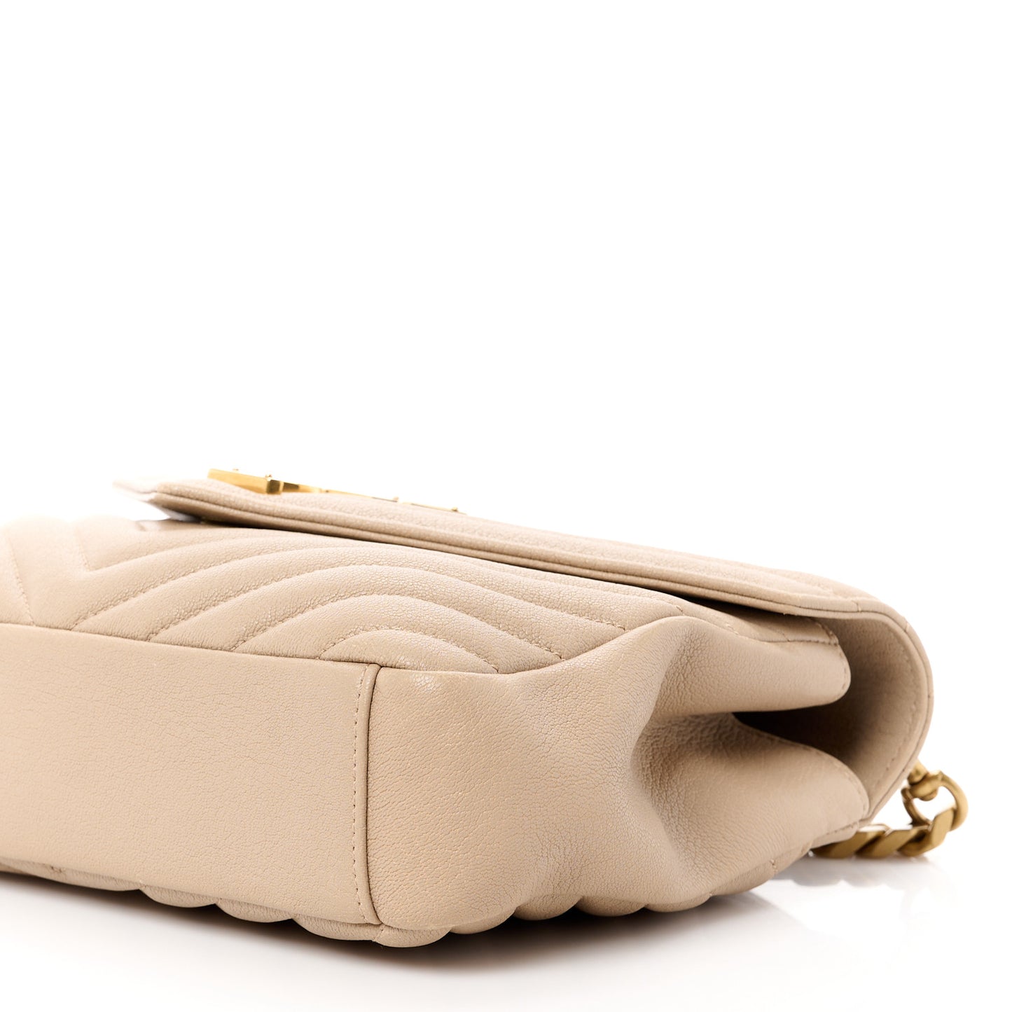 Sheepskin Matelasse Chevron Monogram Medium College Bag Dark Beige