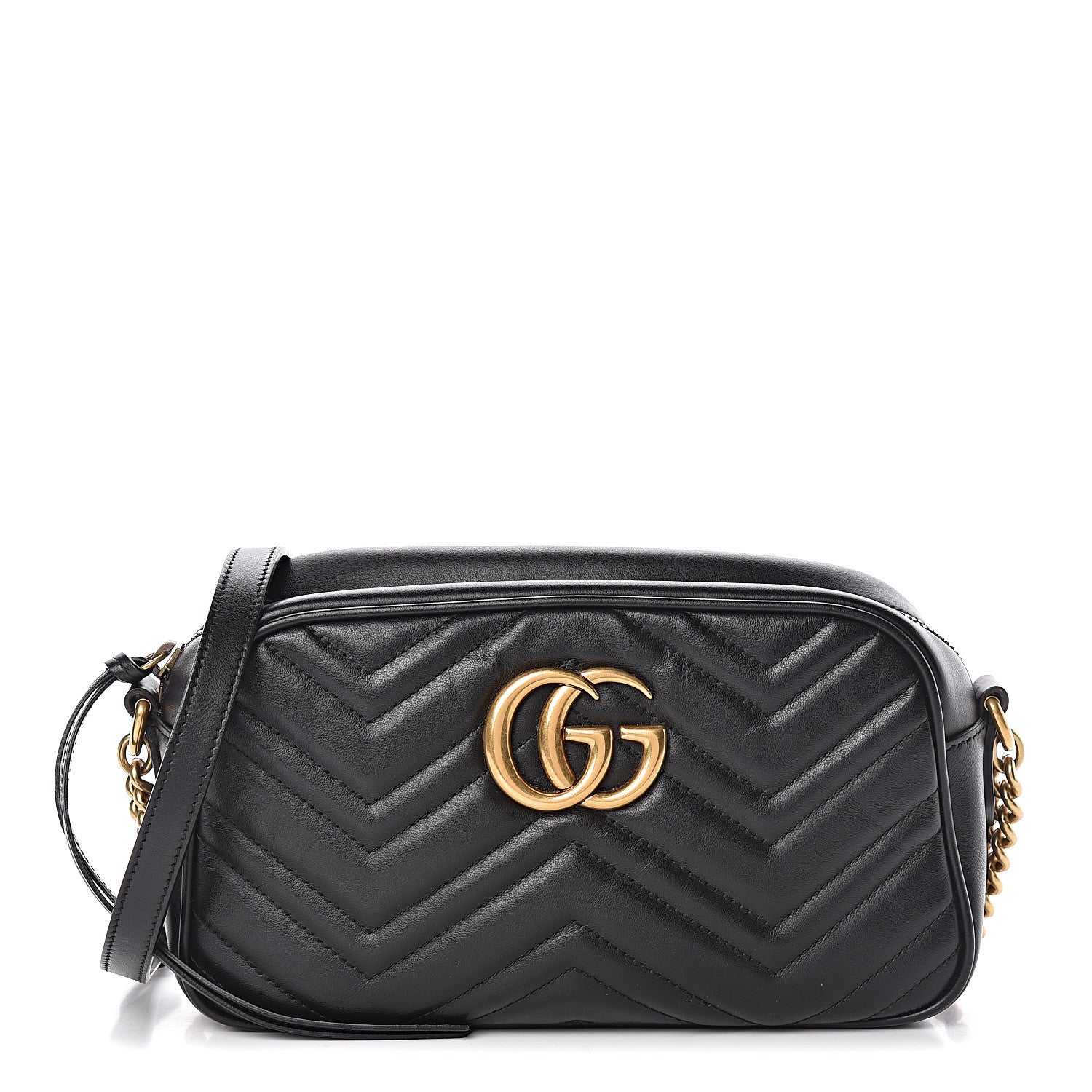 Gucci Calfskin Matelasse Small GG Marmont Chain Shoulder Bag Black 1 of 10