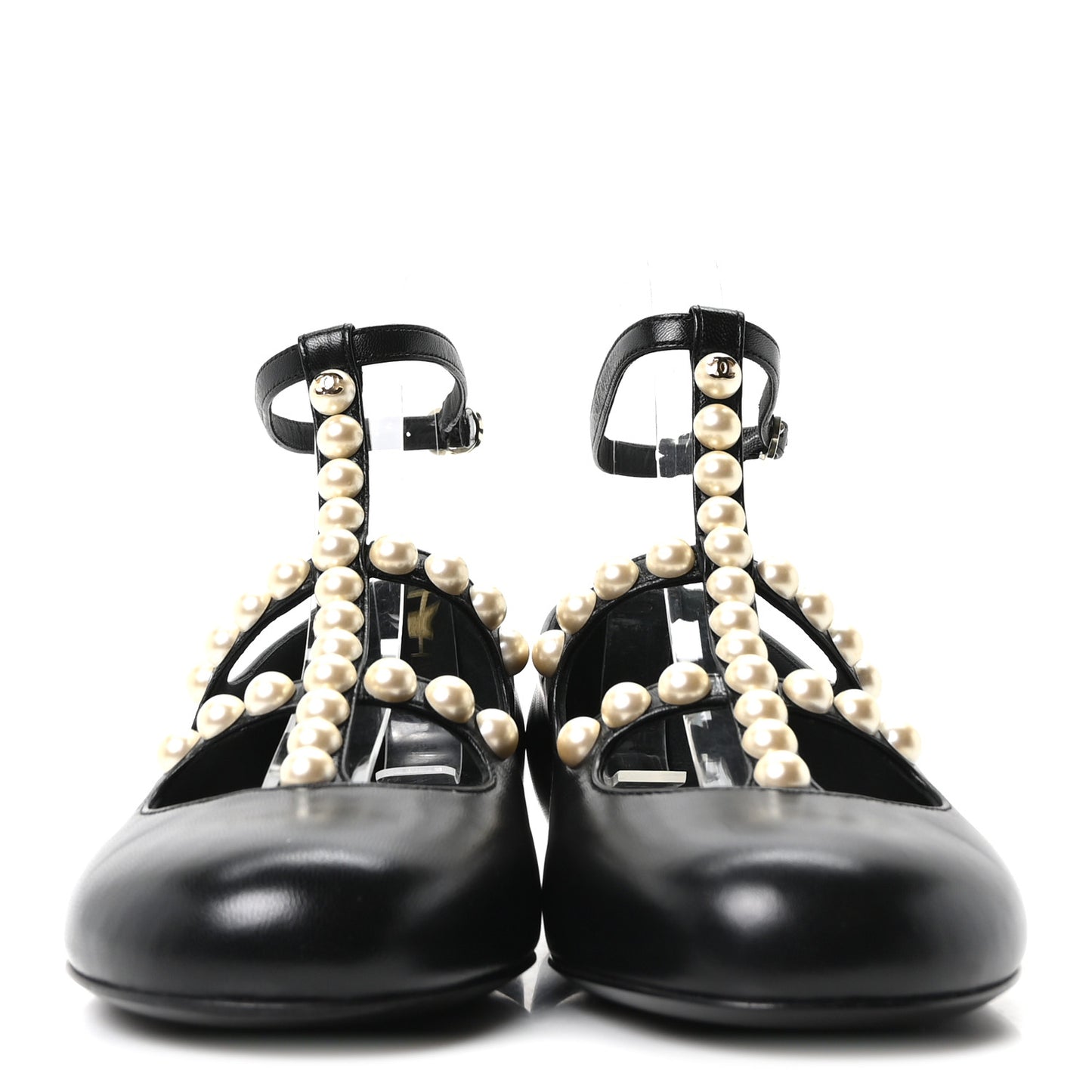 Goatskin Pearl Mary Janes Flats 35 Black