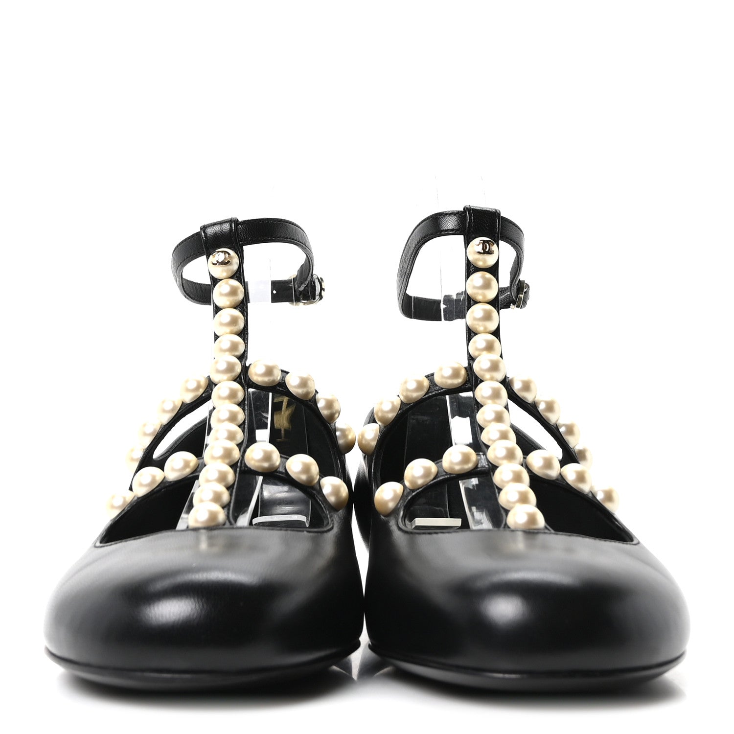 Chanel Goatskin Pearl Mary Janes Flats 35 Black 3 of 10