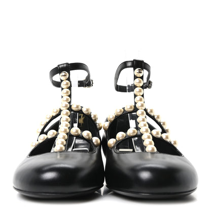 Chanel Goatskin Pearl Mary Janes Flats 35 Black 3 of 10