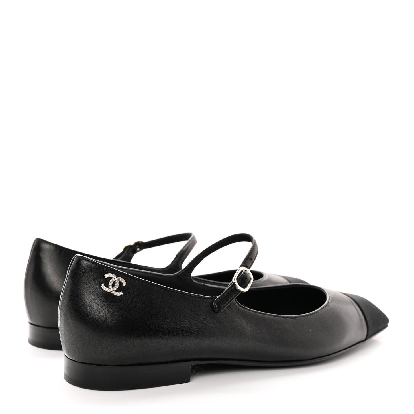 Lambskin Grosgrain Cap Toe CC Mary Jane Flats 39.5 Black