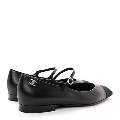 Chanel Lambskin Grosgrain Cap Toe CC Mary Jane Flats 39.5 Black 4 of 14