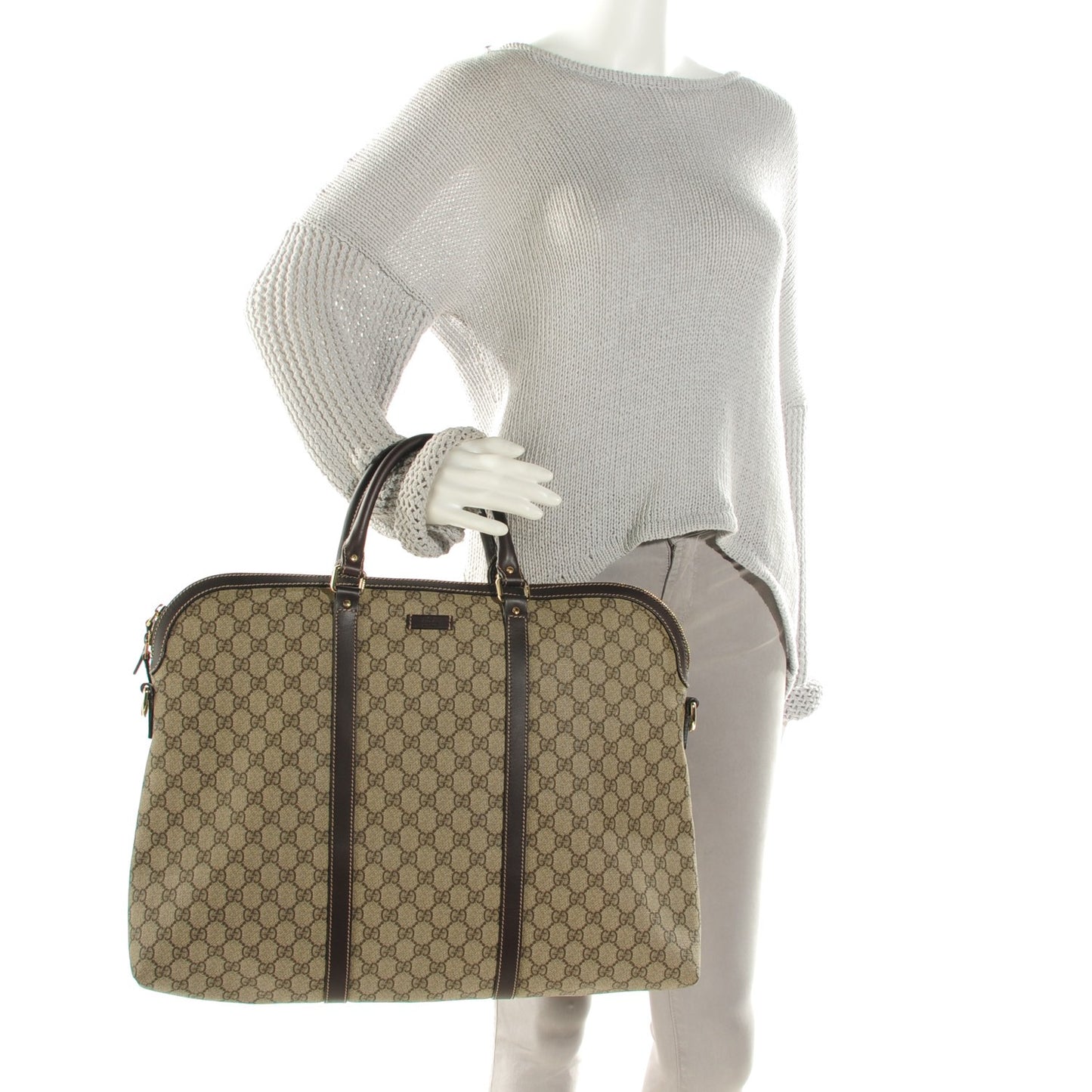 GG Plus Monogram Double Handle Briefcase Dark Brown
