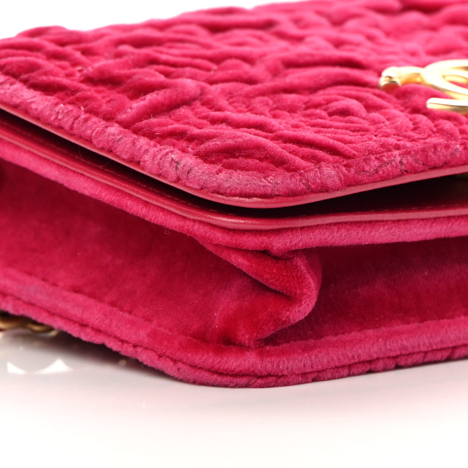 Chanel Velvet Quilted Camellia Velvet Flap Coin Purse With Chain Fuchsia 10 of 14