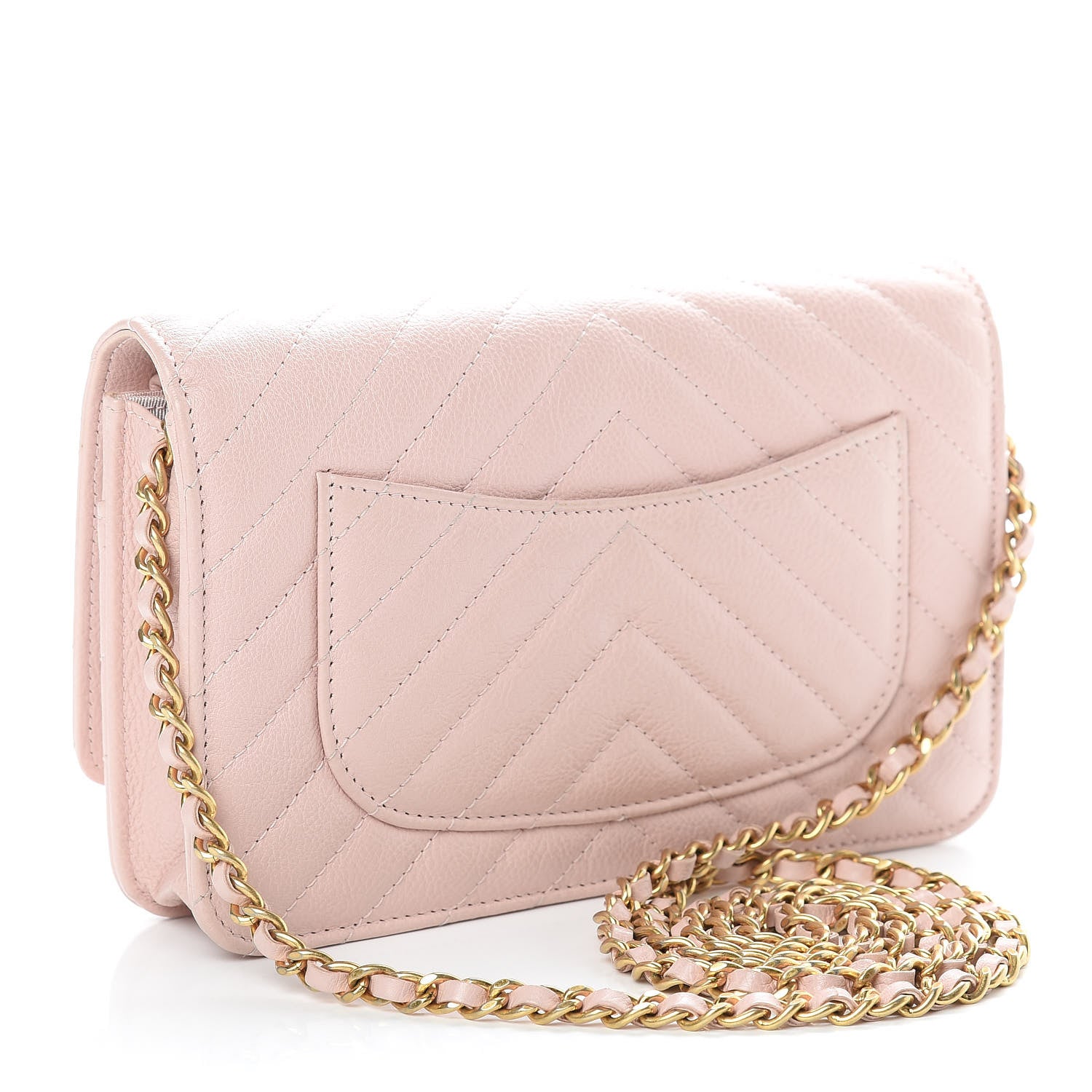 Chanel Calfskin Chevron Quilted Wallet On Chain WOC Pink 3 of 16